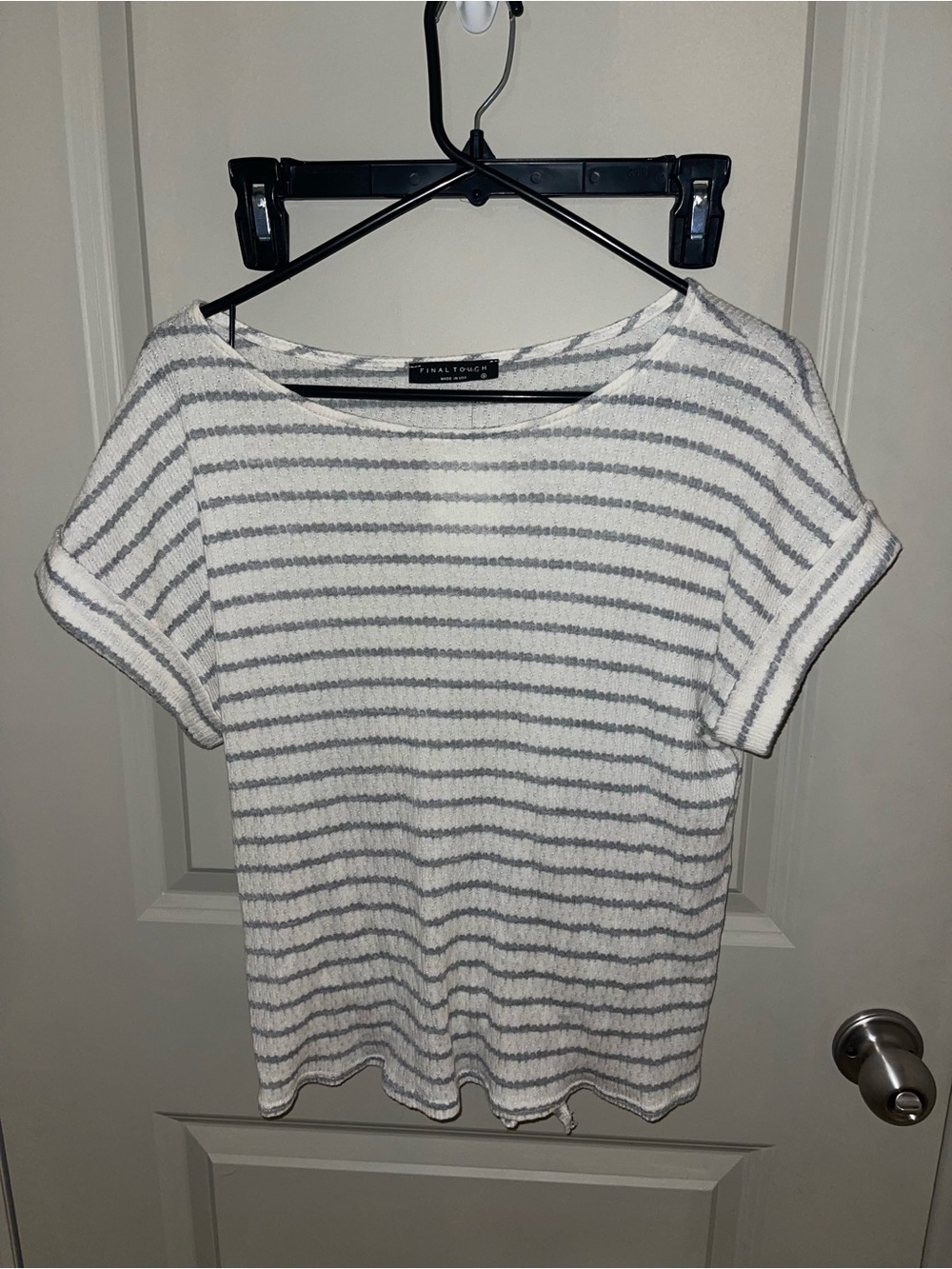 Final Touch White and Gray Striped Short Sleeve Tee